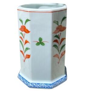 Vintage Japan Flower Pottery Kozan Gama Vase Octagon Asian Small 5" Pot Decor